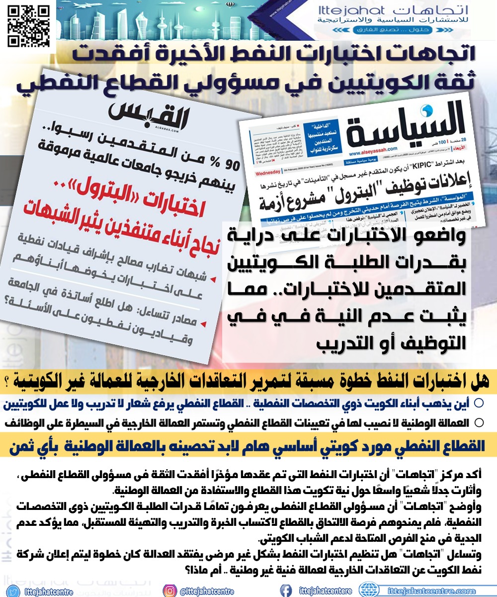 اختبارات النفط الأخيرة أفقدت ثقة الكويتيين
